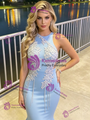Blue Mermaid Backless Beading Prom Dress
