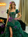 Green Short Sleeve Beading Prom Dresss