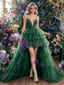 Green Tulle Hi Lo Straps Prom Dress