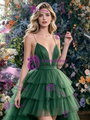 Green Tulle Hi Lo Straps Prom Dress