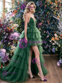 Green Tulle Hi Lo Straps Prom Dress