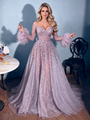 Purple Long Sleeve Off the Shoulder Prom Dress