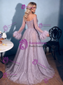 Purple Long Sleeve Off the Shoulder Prom Dress