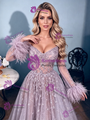 Purple Long Sleeve Off the Shoulder Prom Dress