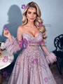 Purple Long Sleeve Off the Shoulder Prom Dress