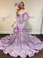 Purple Mermaid Long Sleeve Sequins Prom Dress