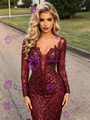 Burgundy Mermaid Sequins Long Sleeve Prom Dress