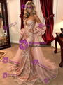 Pink Mermaid Tulle Sequins Long Sleeve Prom Dress