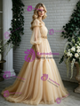 Long Sleeve Tulle Pleats Beading Prom Dress