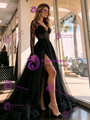 Black Tulle V-neck Long Sleeve Prom Dress