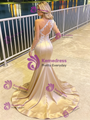 Gold Mermaid Long Sleeve Beading Prom Dress