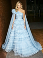 Blue Tulle One Shoulder Tiers Prom Dress