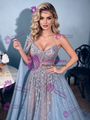 Blue Lace One Shoulder Prom Dress