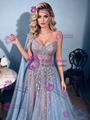 Blue Lace One Shoulder Prom Dress
