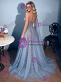 Blue Lace One Shoulder Prom Dress