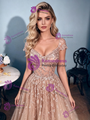 Champagne Lace V-neck Prom Dress