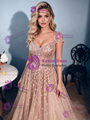 Champagne Lace V-neck Prom Dress