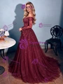 Burgundy Lace Long Sleeve Prom Dress