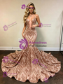 Champagne Mermaid Sequins Prom Dress