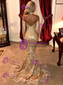 Gold Mermaid Sequins Long Sleeve Halter Prom Dress