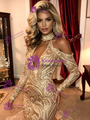 Gold Mermaid Sequins Long Sleeve Halter Prom Dress