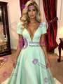 Green V-neck Short Sleeve Prom Dress