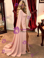 Pink Square Neck Split Prom Dress