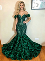 Green Mermaid Sequins Off the Shoulder Prom Dress
