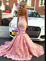 Pink Mermaid V-neck Prom Dress