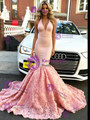 Pink Mermaid V-neck Prom Dress