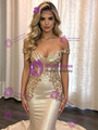 Gold Mermaid Off the Shoulder Appliques Prom Dress