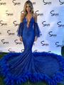 Royal Blue Mermaid Short Sleeve Prom Dress