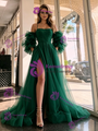 Green Tulle Spaghetti Straps Prom Dress