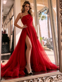 Red Split Irregular Neck Prom Dress
