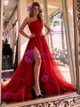 Red Split Irregular Neck Prom Dress