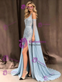 Blue Mermaid Sequins Halter Prom Dress