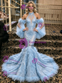 Blue Mermaid Sequins Long Sleeve Prom Dress