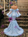 Blue Mermaid Sequins Long Sleeve Prom Dress