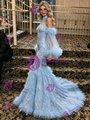Blue Mermaid Sequins Long Sleeve Prom Dress