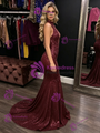 Burgundy Mermaid Sequins Halter Prom Dress