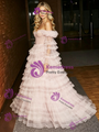 Pink Tulle Off the Shoulder Long Sleeve Tiers Prom Dress