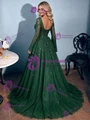 Green Tulle Sequins Long Sleeve Prom Dress