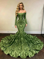 Green Mermaid Sequins Long Sleeve Prom Dress