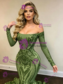 Green Mermaid Sequins Long Sleeve Prom Dress