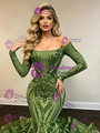 Green Mermaid Sequins Long Sleeve Prom Dress