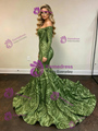 Green Mermaid Sequins Long Sleeve Prom Dress