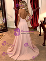 A-Line Pink Chiffon Halter Prom Dress