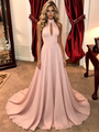 A-Line Pink Chiffon Halter Prom Dress