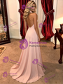 A-Line Pink Chiffon Halter Prom Dress