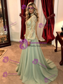 Green Sequins Long Sleeve Prom Dress